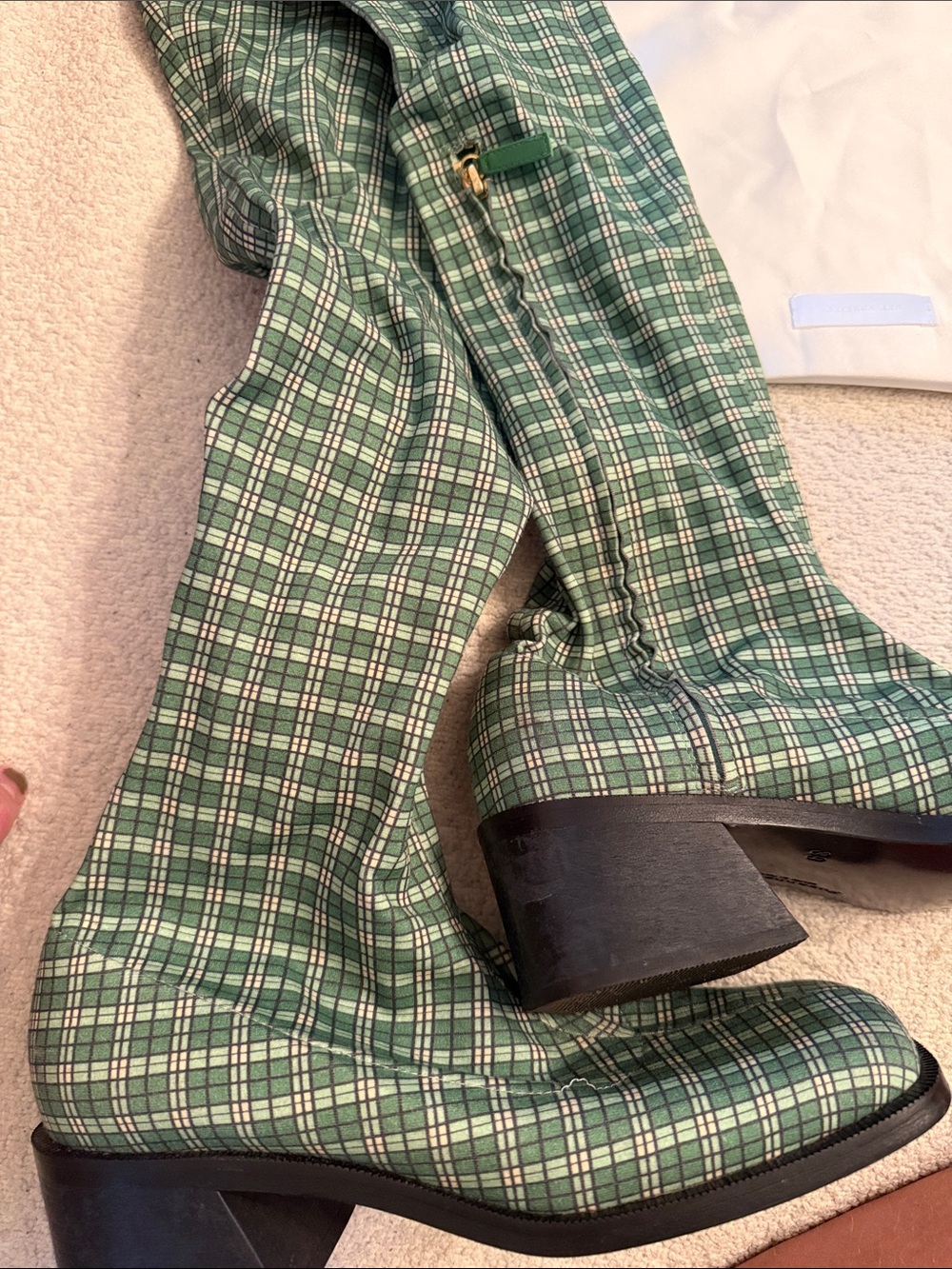 Suzanne Rae Women’s Over the Knee Boots - Green Plaid - Picture 2 of 4